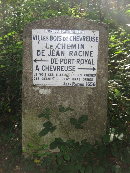 Borne de citation du chemin Jean Racine entre port Royal et Chevreuse