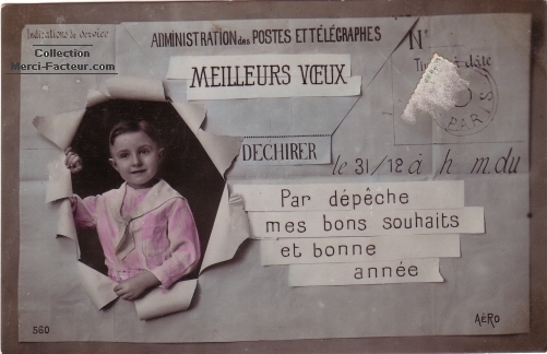 Telegramme carte de voeux ancienne
