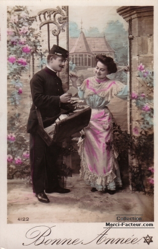 Carte de voeux de collection pour la nouvelle année. Facteur et roses