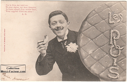 galette des rois pour l'Épiphanie avec carte postale ancienne
