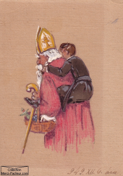 Petite peinture � la gouache de saint Nicolas carte du patron des enfants