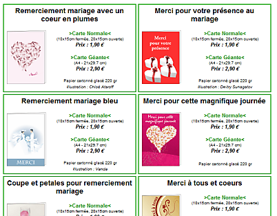 selection d'une carte de remerciement de mariage