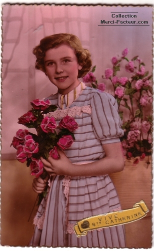Vive sainte catherine avec bouquets de rose ancienne