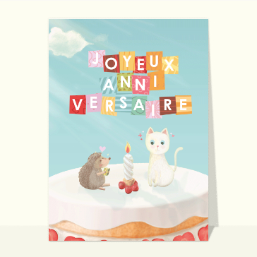 Chaton et hérisson sur le gâteau