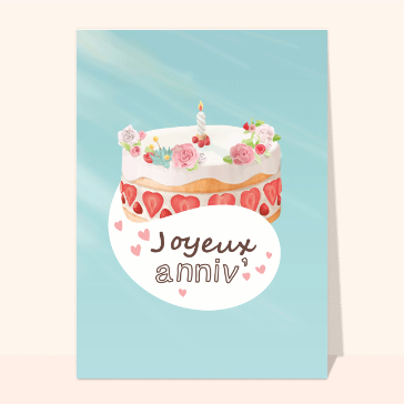 Carte anniversaire : Joyeux anniv gâteau aux fraises