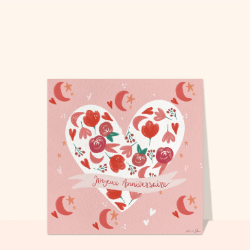 Joyeux anniversaire coeur illustré