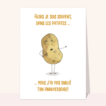 Carte Joyeux anniversaire dans les patates
