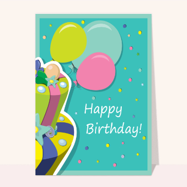 Carte gateau d'anniversaire : Happy birthday avec un gateau et des ballons