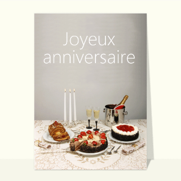 Carte gateau d'anniversaire : Champagne et gâteaux d'anniversaire
