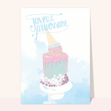 Carte gateau d'anniversaire : Gâteau d&#8217;anniversaire couleur pastel