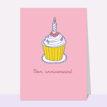 Carte gateau d'anniversaire : Une bougie sur un cupcake