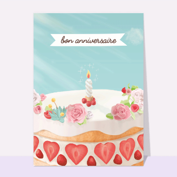 Carte gateau d'anniversaire : Gâteau d'anniversaire aux fraises