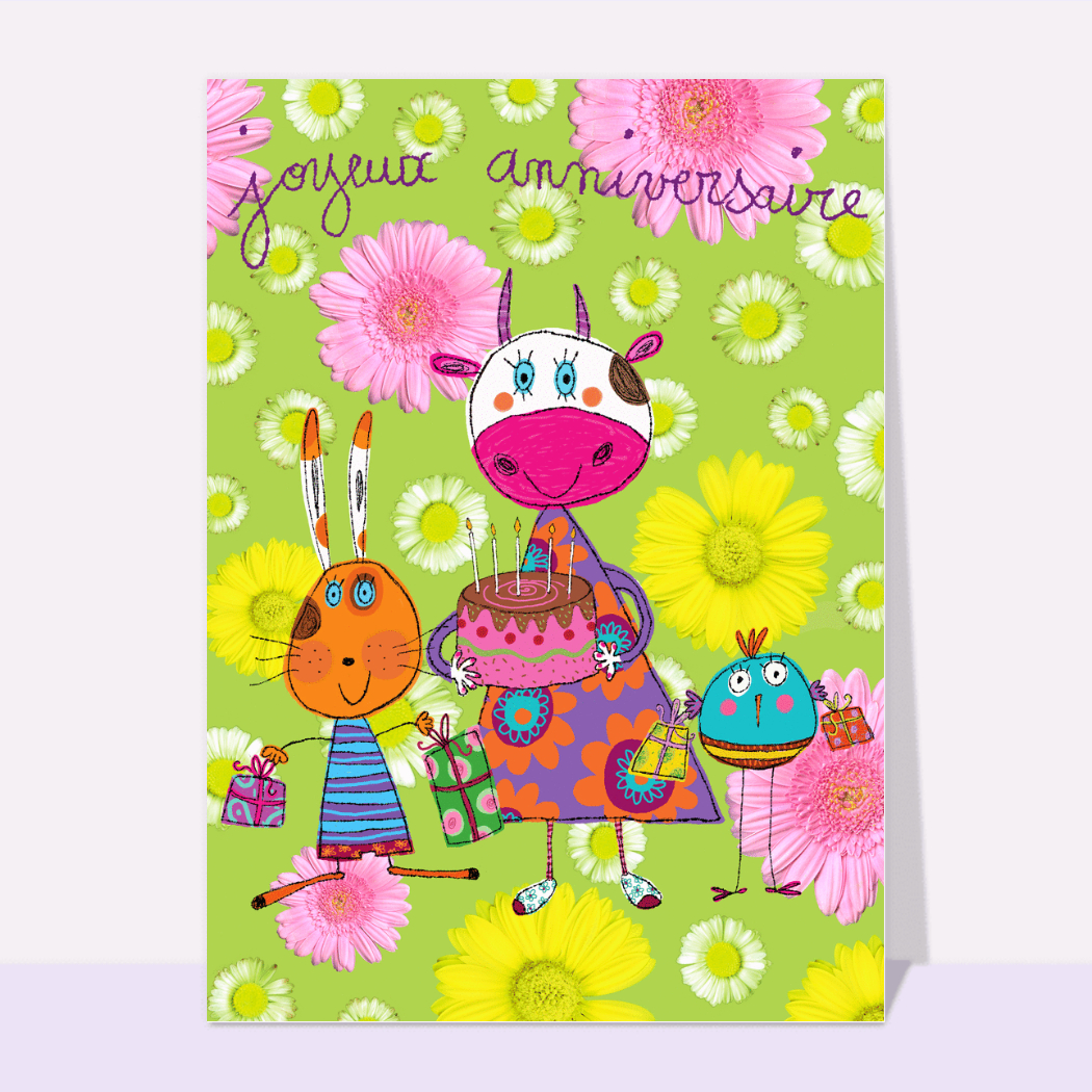 Carte La Vache Et Son Gateau D Anniversaire Envoyer Une Vraie Carte Gateau D Anniversaire Des 0 99 Merci Facteur