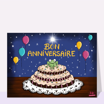 Carte Le gâteau d`anniversaire et la grenouille