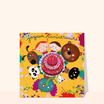 Carte Autour d`un gâteau d`anniversaire