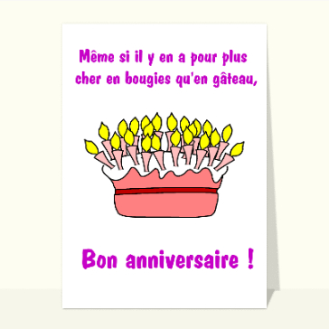 Carte gateau d'anniversaire : Bon anniversaire et bougies