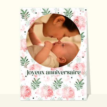 Carte Joyeux anniversaire fleurs à l`aquarelle