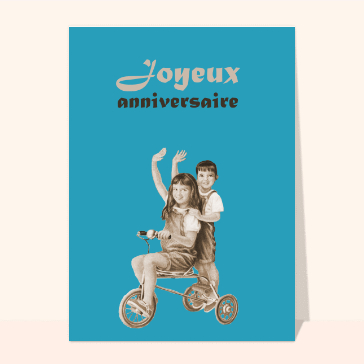 carte anniversaire ancienne : A vélo pour un joyeux anniversaire