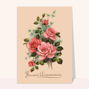 carte anniversaire ancienne : Bouquet heureux anniversaire