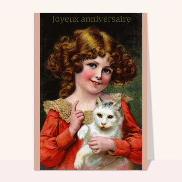 Petite fille avec son chat Joyeux anniversaire