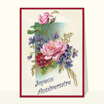 carte anniversaire ancienne : Des roses pour un joyeux anniversaire