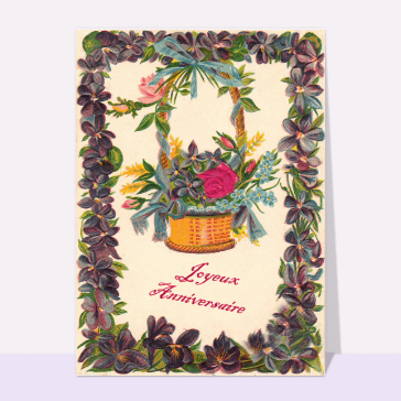 Corbeille de fleurs d`anniversaire ancienne cartes anniversaire anciennes