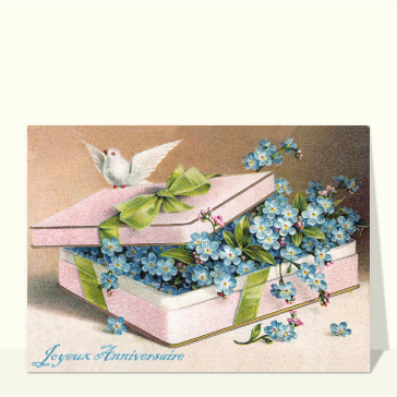Anniversaire et fleurs bleues cartes anniversaire anciennes