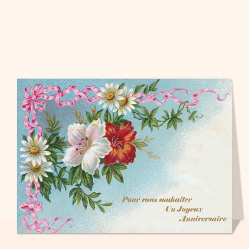 Un anniversaire et des fleurs cartes anniversaire anciennes