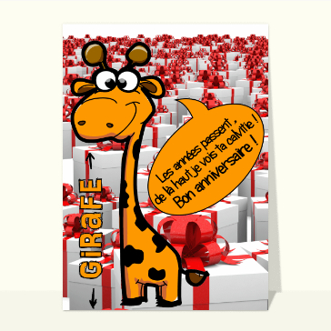 Carte anniversaire animaux rigolos : La girafe tête à claque