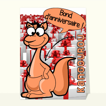 Carte anniversaire animaux rigolos : Bond d'anniversaire du kangourou
