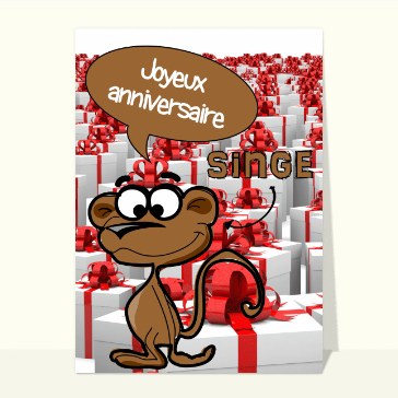 Carte anniversaire animaux rigolos : Le singe souhaite un joyeux anniversaire