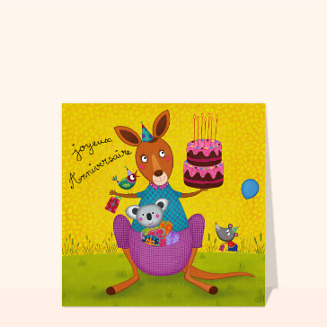 Carte anniversaire animaux rigolos : Joyeux anniversaire Kangourou et Koala