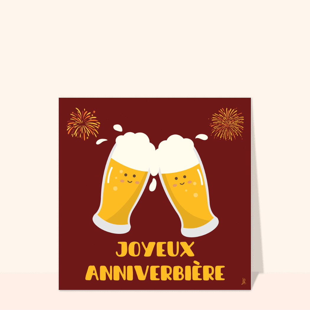 Joyeux anniversaire avec bières et rires - Carte anniversaire humour
