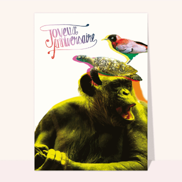 Anniversaire une tortue, un oiseau et un singe