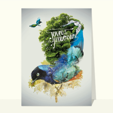 Anniversaire avec des oiseaux et des arbres