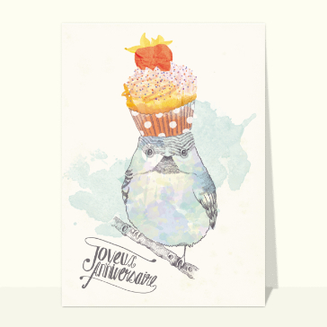 Carte anniversaire animaux : Le hiboux et son cupcake d'anniversaire