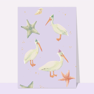 Carte anniversaire animaux : Pélican et chapeau pointu
