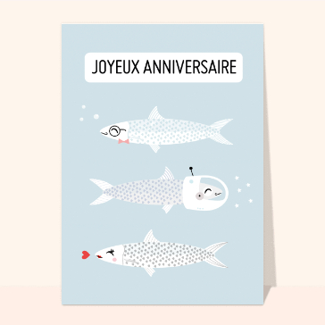 Carte anniversaire animaux : Joyeux anniversaire avec des poissons