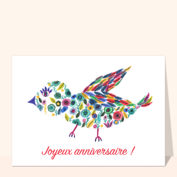 Carte anniversaire animaux : Joyeux anniversaire et petite oiseau coloré