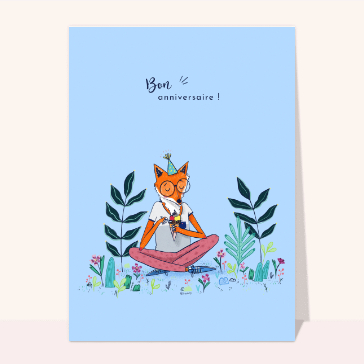Carte anniversaire animaux : Joyeux anniversaire et petit renard