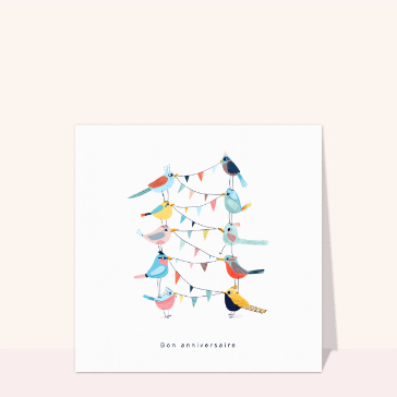 Carte Bon anniversaire et oiseaux colorés