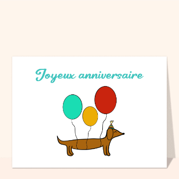 Carte anniversaire animaux : Joyeux anniversaire petit chien et ses ballons