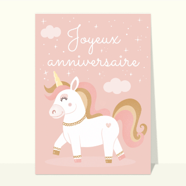 Carte anniversaire animaux : Petite licorne joyeux anniversaire