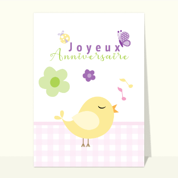 Carte Anniversaire oiseau gazouillant