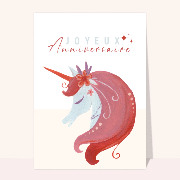 Carte anniversaire animaux : Joyeux anniversaire licorne rouge