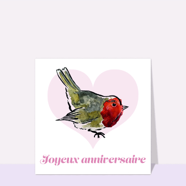 Carte Joyeux anniversaire rouge gorge fond blanc