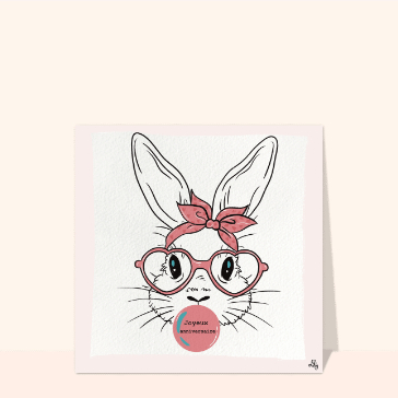 Carte Joyeux anniversaire Lapin rose