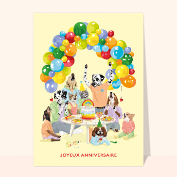 Carte anniversaire animaux : Fête d`anniversaire famille de chiens