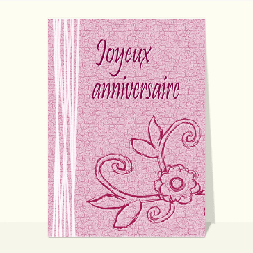 Carte anniversaire fleurs : Joyeux anniversaire avec une fleur rose