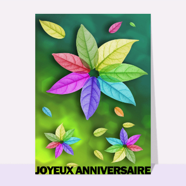 Carte anniversaire fleurs : Feuilles colorées d'anniversaire
